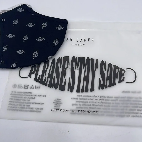 Black Patterned Face Mask TED BAKER LONDON Reversible Reusable FACE MASK NWT - Picture 4 of 10